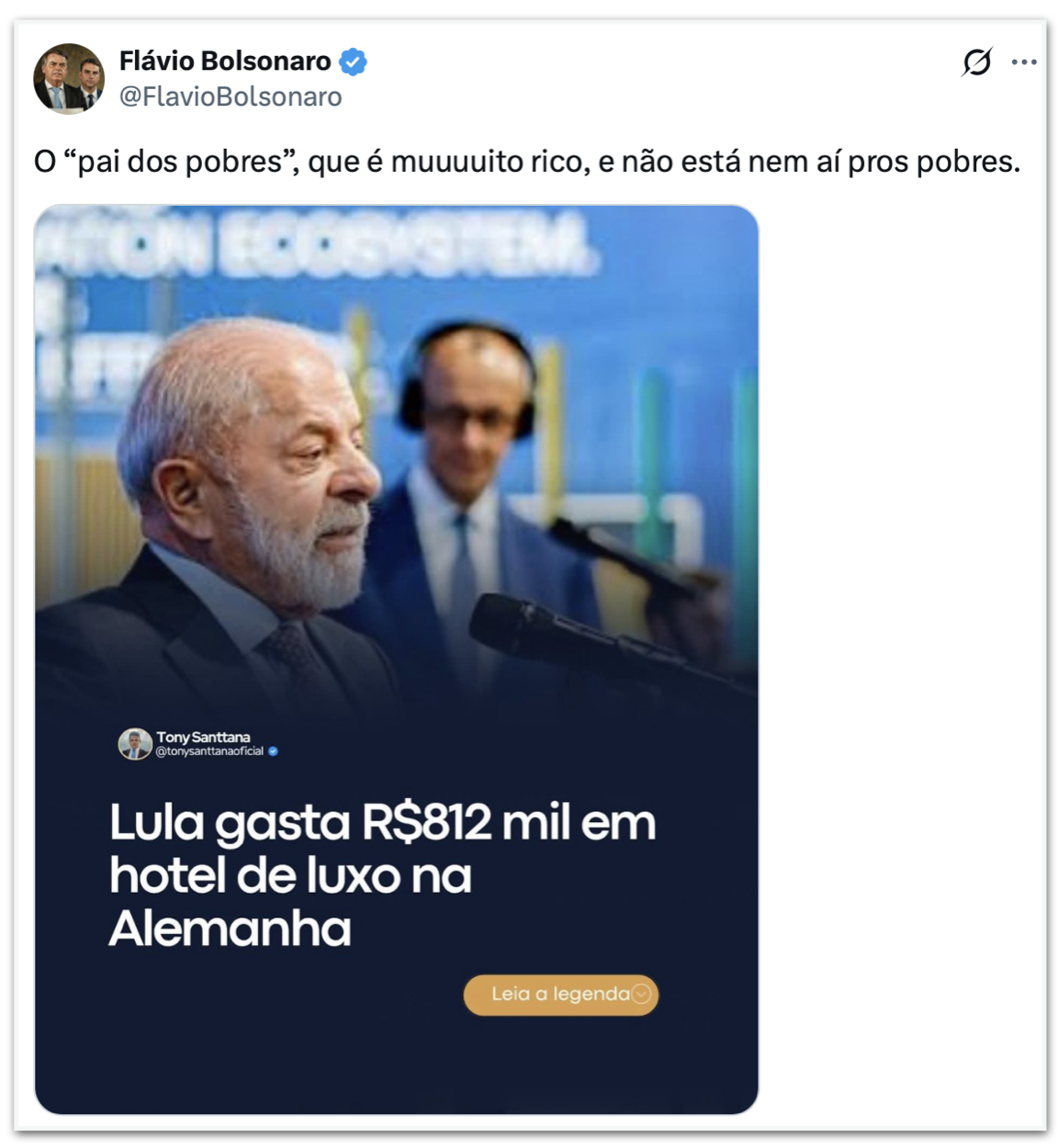 Flávio Bolsonaro critica Lula por gastos em viagem à Europa